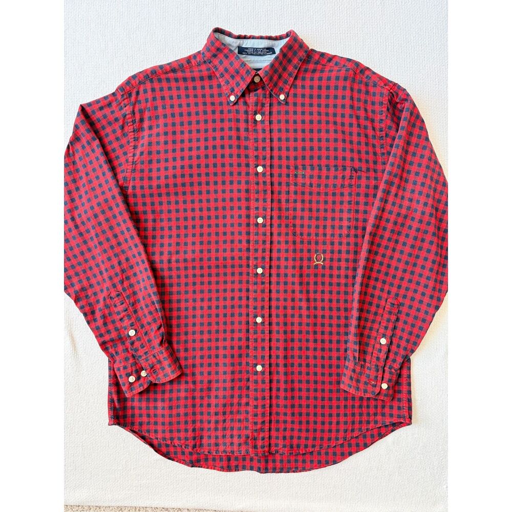 Tommy Hilfiger Red Gingham Button Down Shirt Men's Medium vintage old money